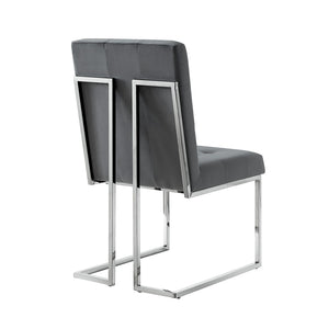 HomeRoots Set of Two Elegant Tufted Gray Velvet Dining Chairs with Silver Legs for Modern Spaces 543552