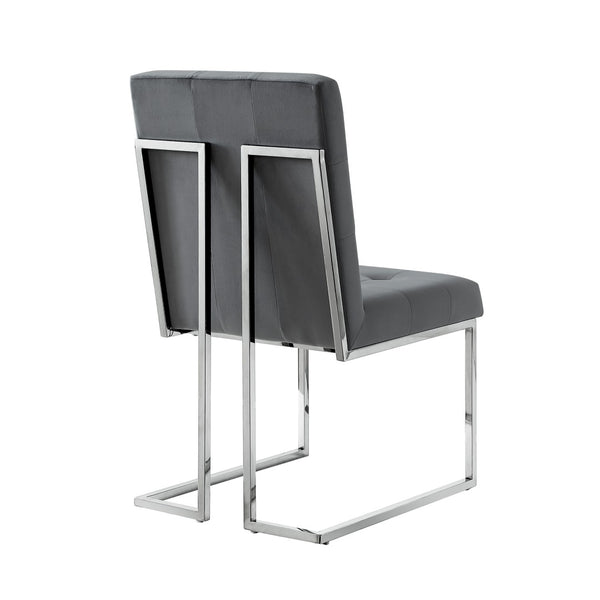 HomeRoots Set of Two Elegant Tufted Gray Velvet Dining Chairs with Silver Legs for Modern Spaces 543552