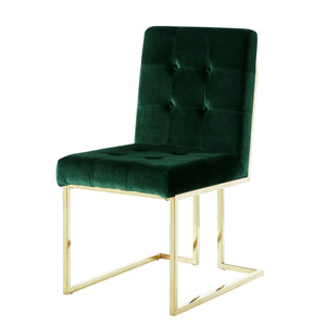 Homeroots Set Of Two Tufted Hunter Green And Gold Upholstered Velvet Dining Side Chairs  Metal 543553