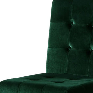 HomeRoots Set of Two Elegant Tufted Hunter Green Velvet Dining Chairs with Gold Base for Any Space 543553