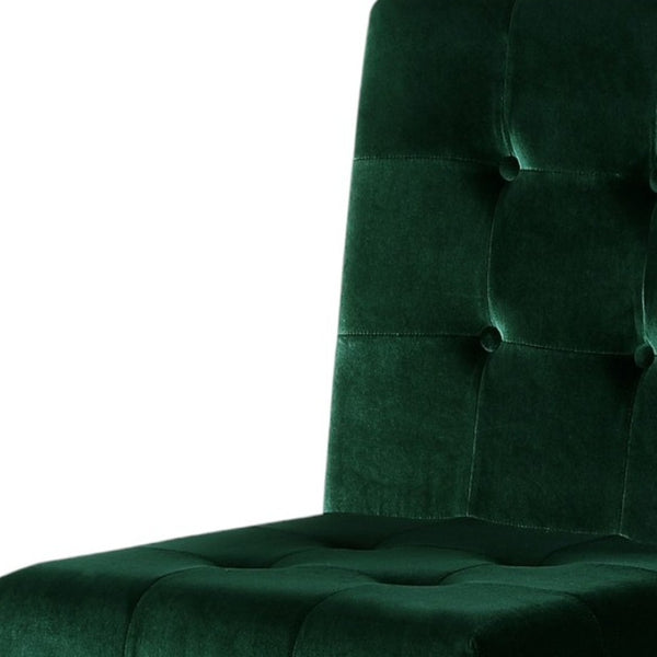 HomeRoots Set of Two Elegant Tufted Hunter Green Velvet Dining Chairs with Gold Base for Any Space 543553
