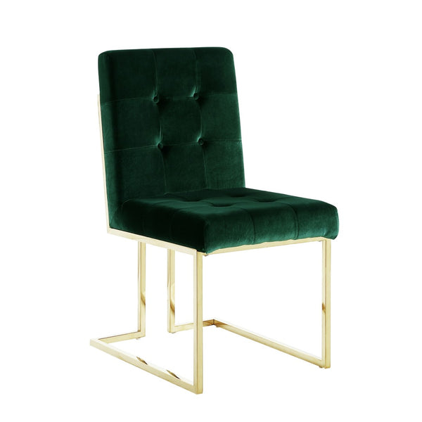 HomeRoots Set of Two Elegant Tufted Hunter Green Velvet Dining Chairs with Gold Base for Any Space 543553
