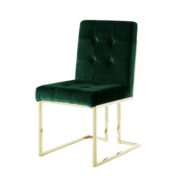 Homeroots Set Of Two Tufted Hunter Green And Gold Upholstered Velvet Dining Side Chairs  Metal 543553