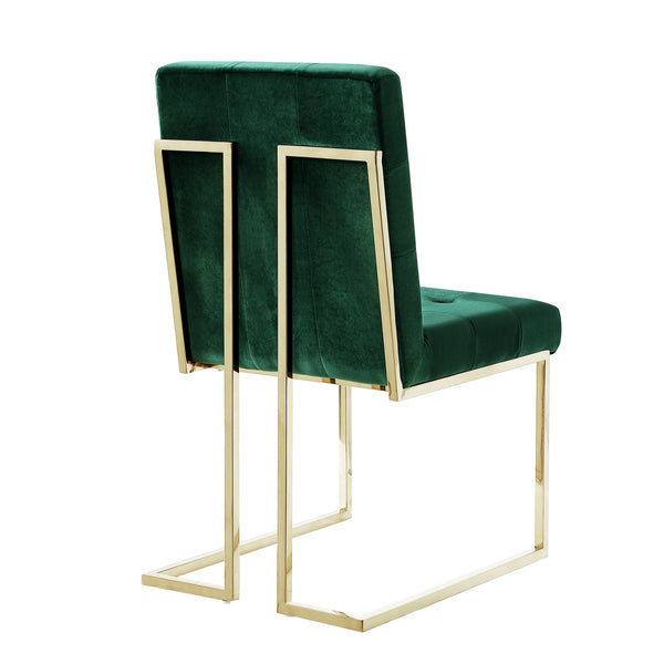 Homeroots Set Of Two Tufted Hunter Green And Gold Upholstered Velvet Dining Side Chairs  Metal 543553