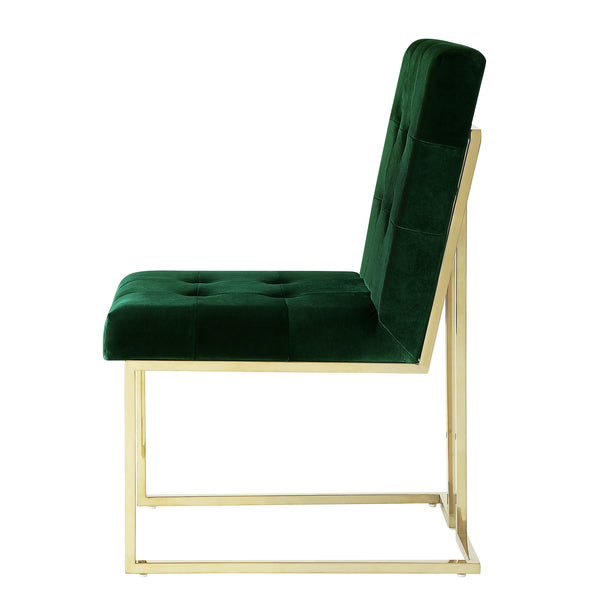 Homeroots Set Of Two Tufted Hunter Green And Gold Upholstered Velvet Dining Side Chairs  Metal 543553