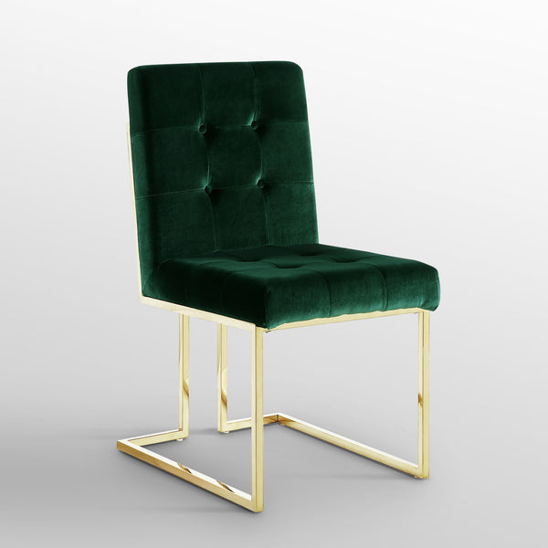 Homeroots Set Of Two Tufted Hunter Green And Gold Upholstered Velvet Dining Side Chairs  Metal 543553