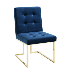 Homeroots Set Of Two Tufted Navy Blue And Gold Upholstered Velvet Dining Side Chairs  Metal 543554