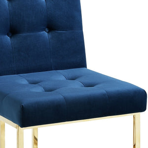 Homeroots Set Of Two Tufted Navy Blue And Gold Upholstered Velvet Dining Side Chairs  Metal 543554