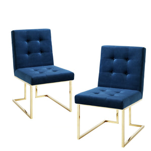 Homeroots Set Of Two Tufted Navy Blue And Gold Upholstered Velvet Dining Side Chairs  Metal 543554