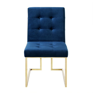 Homeroots Set Of Two Tufted Navy Blue And Gold Upholstered Velvet Dining Side Chairs  Metal 543554