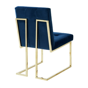 Homeroots Set Of Two Tufted Navy Blue And Gold Upholstered Velvet Dining Side Chairs  Metal 543554