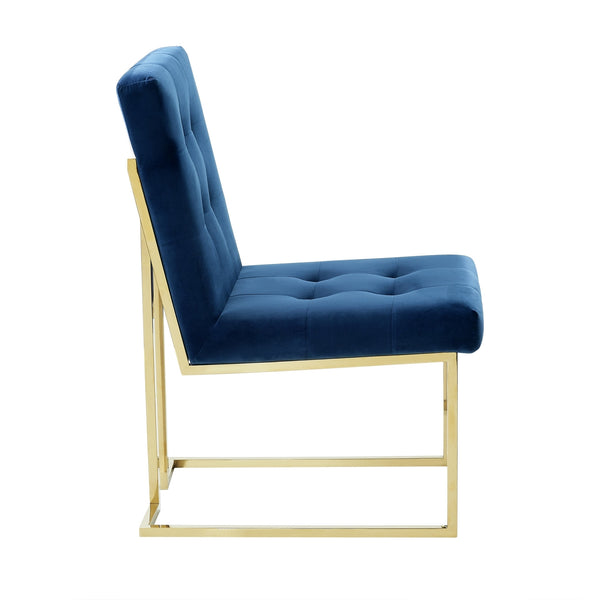 Homeroots Set Of Two Tufted Navy Blue And Gold Upholstered Velvet Dining Side Chairs  Metal 543554
