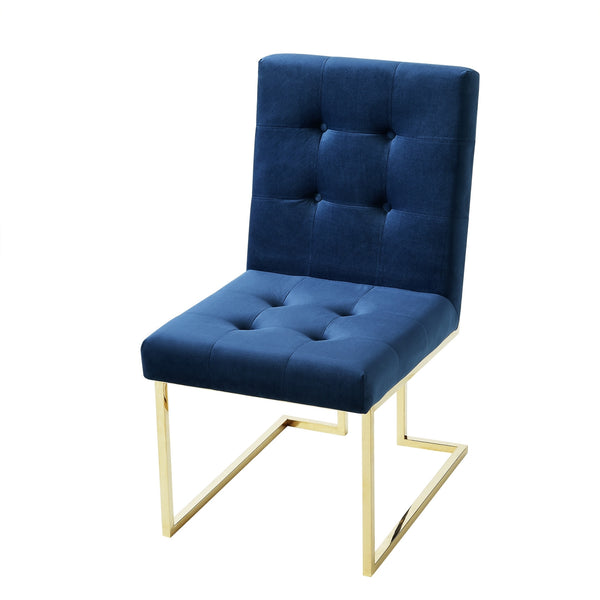 Homeroots Set Of Two Tufted Navy Blue And Gold Upholstered Velvet Dining Side Chairs  Metal 543554