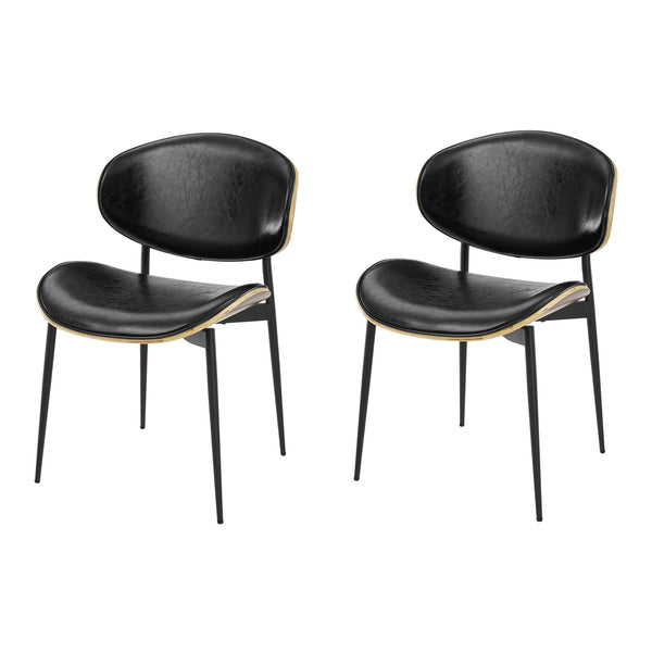 Homeroots Set Of Two Black Upholstered Faux Leather Curved Back Dining Side Chairs  Wood 543555