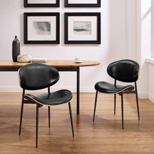 Homeroots Set Of Two Black Upholstered Faux Leather Curved Back Dining Side Chairs  Wood 543555