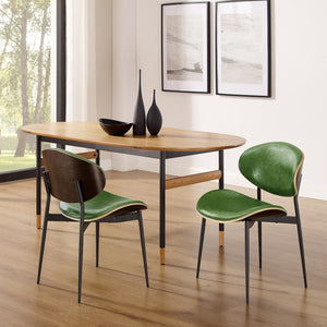 HomeRoots Set of Two Stylish Faux Leather and Wood Dining Chairs with Mid-Century Design for Versatile Use Green 543557