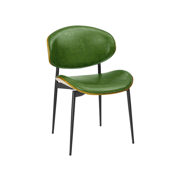 HomeRoots Set of Two Stylish Faux Leather and Wood Dining Chairs with Mid-Century Design for Versatile Use Green 543557