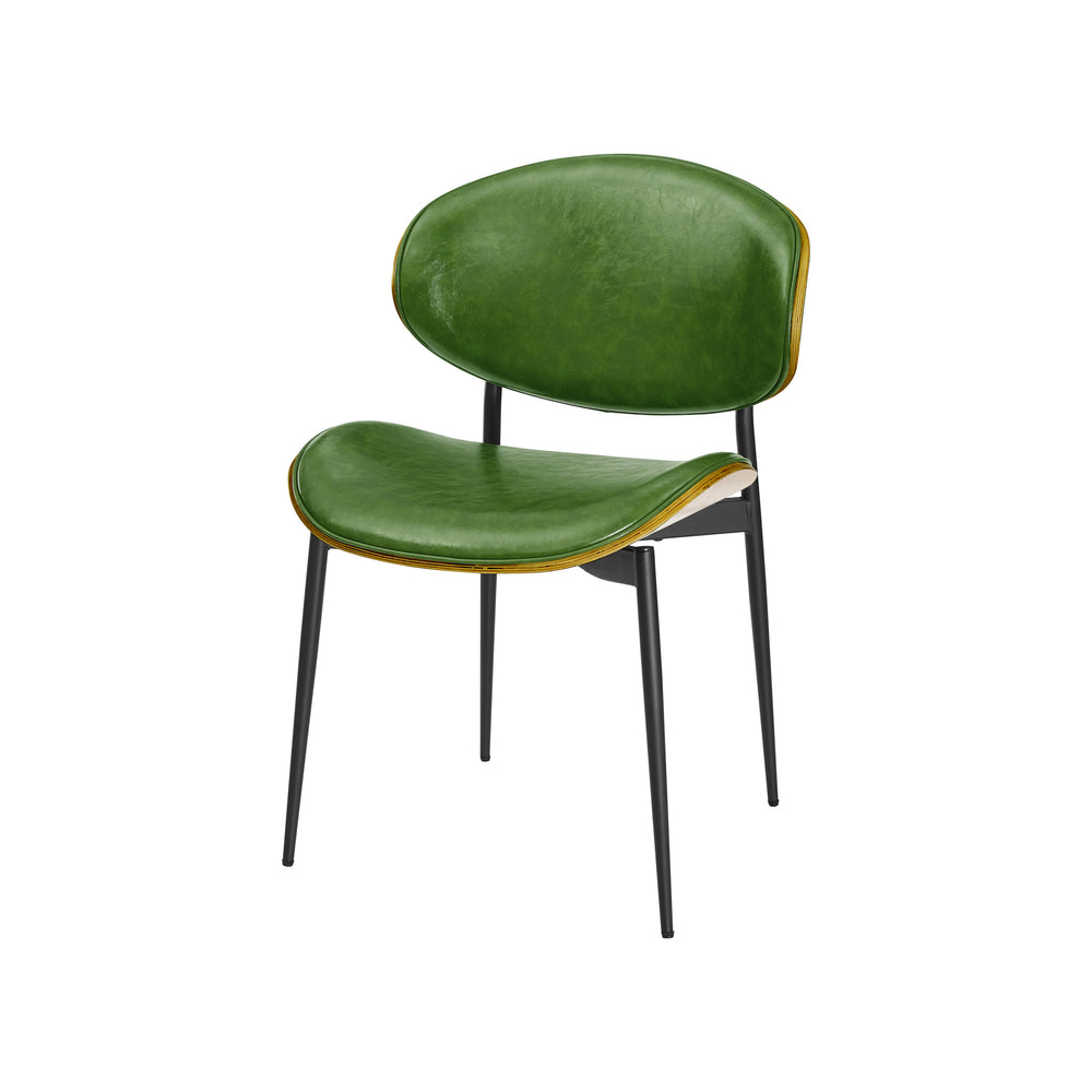 Homeroots Set Of Two Green And Black Upholstered Faux Leather Curved Back Dining Side Chairs  Wood 543557