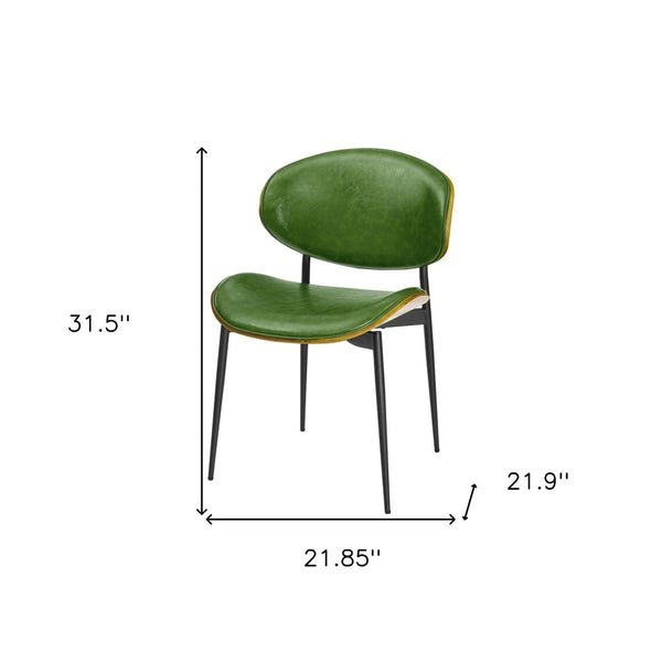 HomeRoots Set of Two Stylish Faux Leather and Wood Dining Chairs with Mid-Century Design for Versatile Use Green 543557