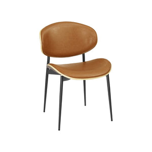 HomeRoots Set of Two Stylish Faux Leather and Wood Dining Chairs with Mid-Century Design for Versatile Use Brown 543558