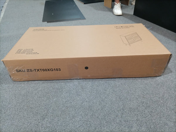 English Elm Medieval Modern Independent Shoe Cabinet 23.62" Walnut | Farmhouse MDF Shoe Storage, 2 Flip Drawers, Sturdy Anti-Tip Safety W1706P372249