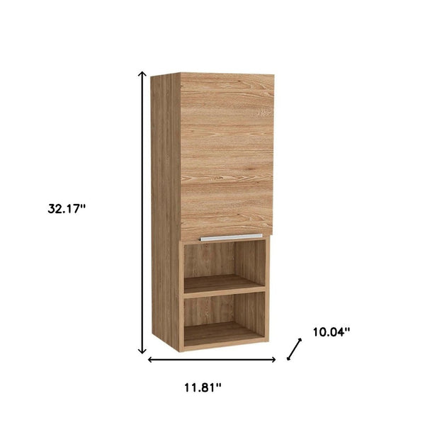 HomeRoots 12" Modern Natural Wood Floating Bathroom Vanity with Medicine Cabinet for Small Spaces Storage 543569