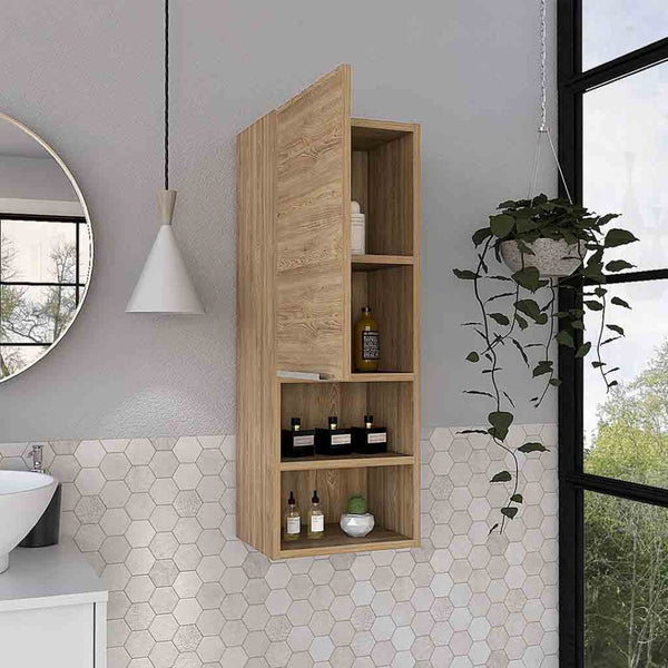 HomeRoots 12" Modern Natural Wood Floating Bathroom Vanity with Medicine Cabinet for Small Spaces Storage 543569