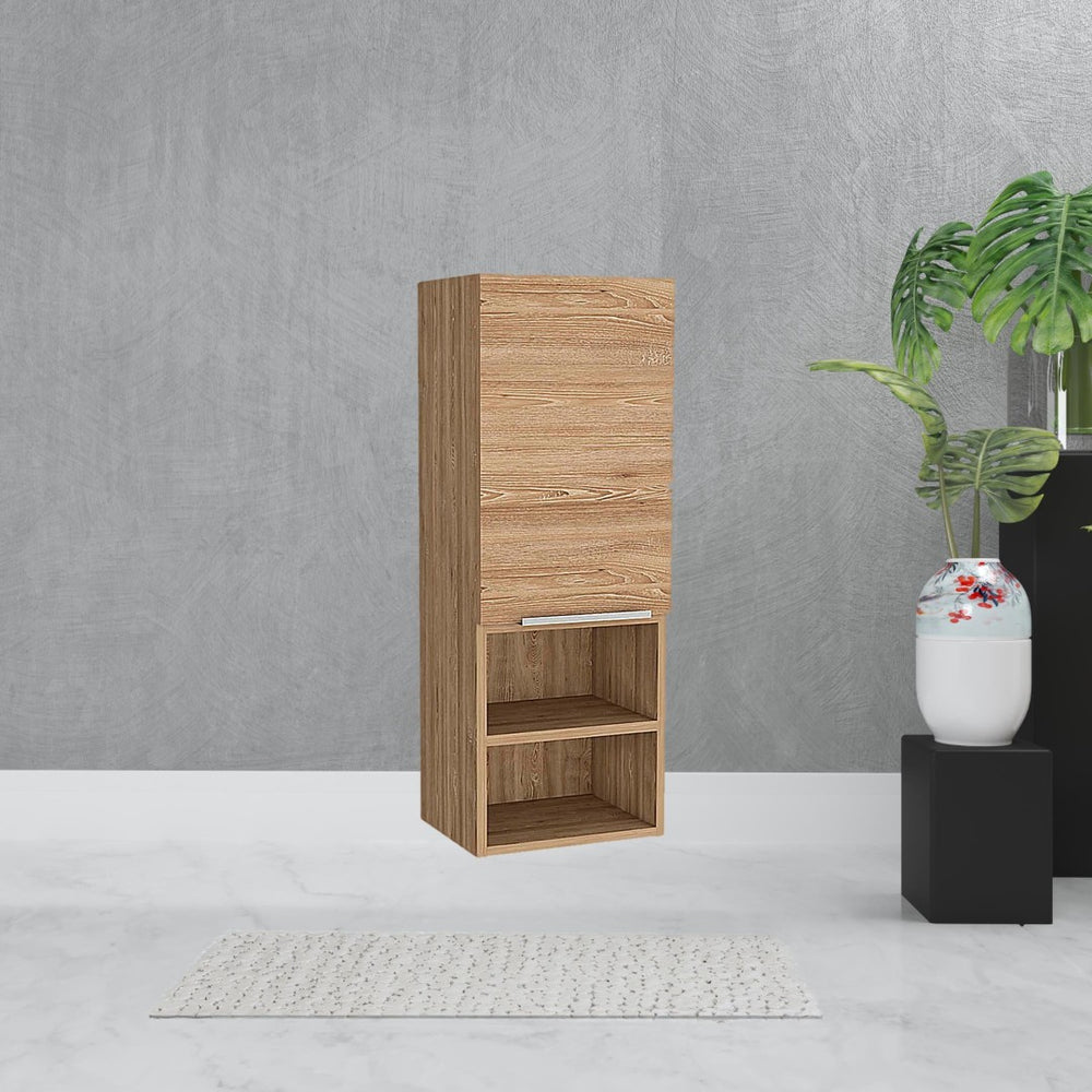 HomeRoots 12" Modern Natural Wood Floating Bathroom Vanity with Medicine Cabinet for Small Spaces Storage 543569