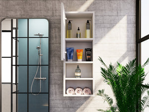 HomeRoots 12" Modern White Wood Floating Bathroom Vanity with Medicine Cabinet for Small Spaces & Storage 543570