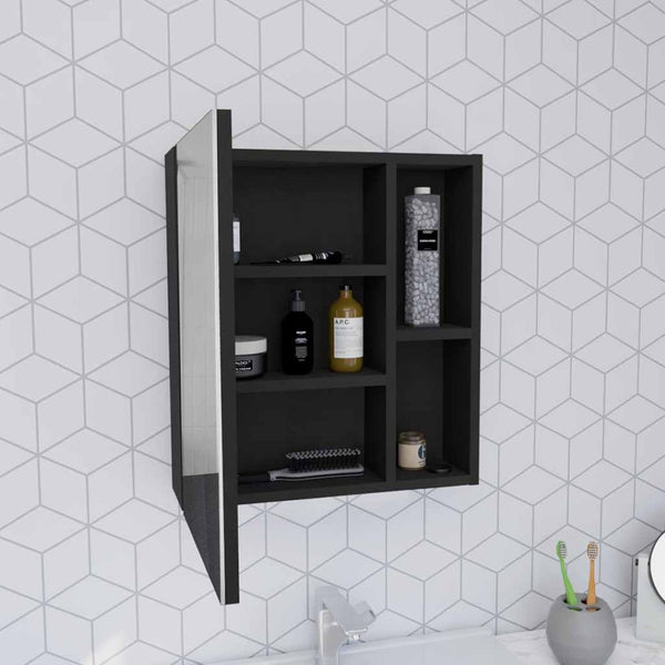 HomeRoots 18" Black Wood Floating Bathroom Vanity with Medicine Cabinet - Modern Space-Saving Design & Storage 543571