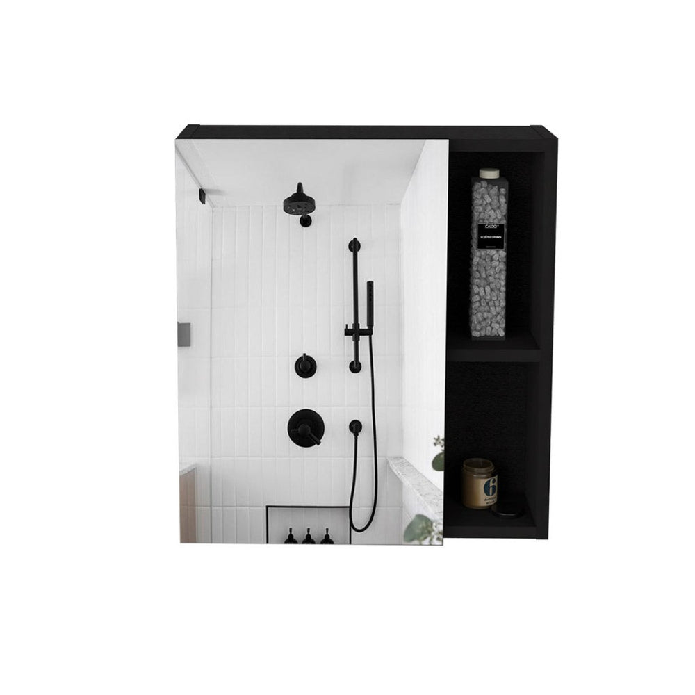 HomeRoots 18" Black Wood Floating Bathroom Vanity with Medicine Cabinet - Modern Space-Saving Design & Storage 543571