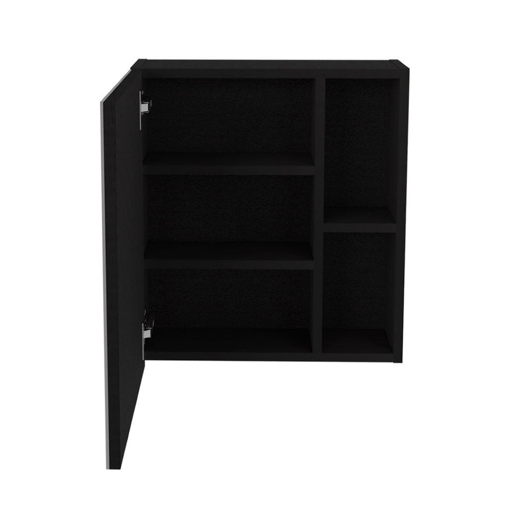 HomeRoots 18" Black Wood Floating Bathroom Vanity with Medicine Cabinet - Modern Space-Saving Design & Storage 543571