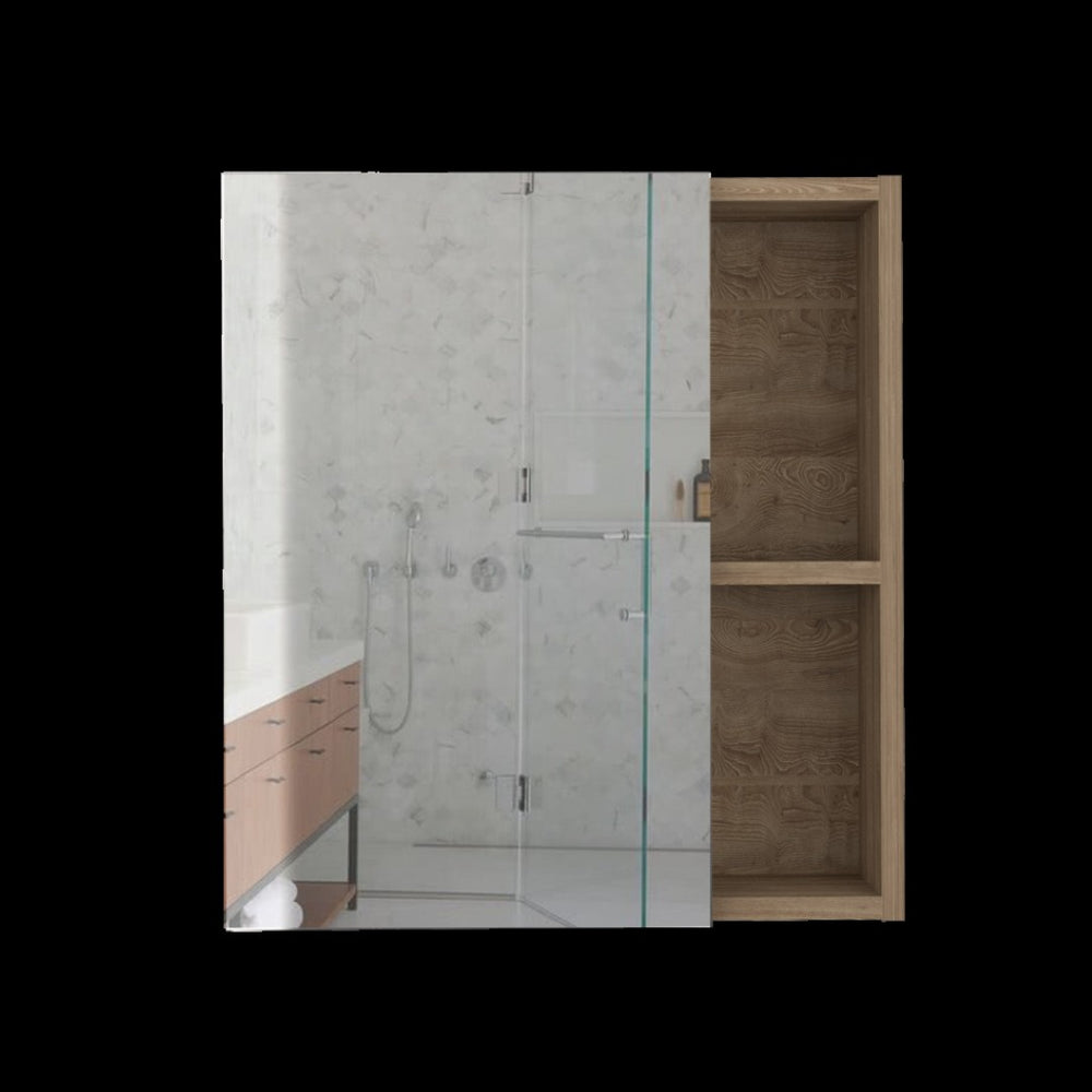 HomeRoots 18" Natural Wood Floating Bathroom Vanity with Medicine Cabinet & Mirror - Stylish Space Saver 543572