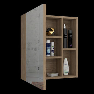 HomeRoots 18" Natural Wood Floating Bathroom Vanity with Medicine Cabinet & Mirror - Stylish Space Saver 543572