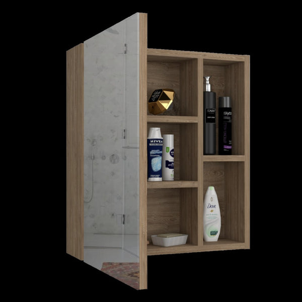 HomeRoots 18" Natural Wood Floating Bathroom Vanity with Medicine Cabinet & Mirror - Stylish Space Saver 543572