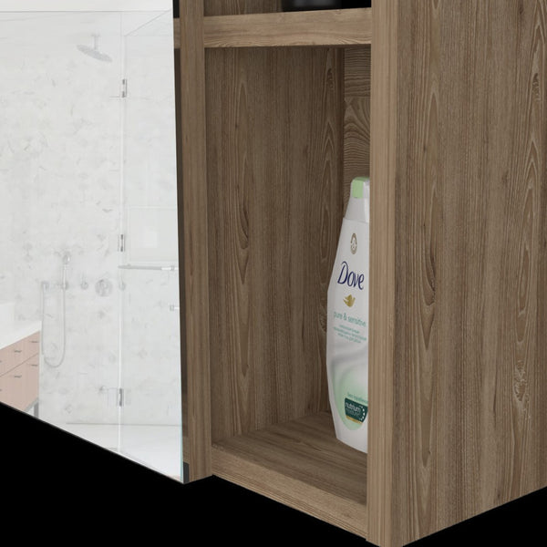 HomeRoots 18" Natural Wood Floating Bathroom Vanity with Medicine Cabinet & Mirror - Stylish Space Saver 543572