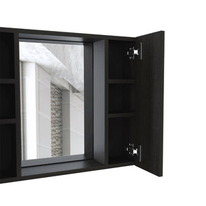 HomeRoots 24" Modern Black Wood Floating Bathroom Vanity & Medicine Cabinet with Mirror - Space-Saving Style! 543579