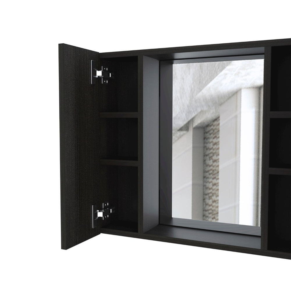 HomeRoots 24" Modern Black Wood Floating Bathroom Vanity & Medicine Cabinet with Mirror - Space-Saving Style! 543579