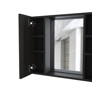 HomeRoots 24" Modern Black Wood Floating Bathroom Vanity & Medicine Cabinet with Mirror - Space-Saving Style! 543579