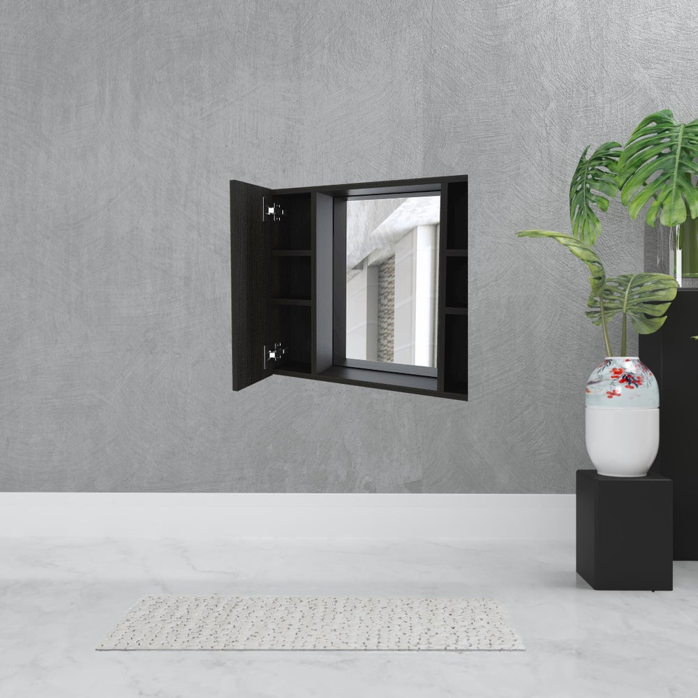 HomeRoots 24" Modern Black Wood Floating Bathroom Vanity & Medicine Cabinet with Mirror - Space-Saving Style! 543579