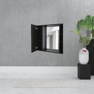 HomeRoots 24" Modern Black Wood Floating Bathroom Vanity & Medicine Cabinet with Mirror - Space-Saving Style! 543579