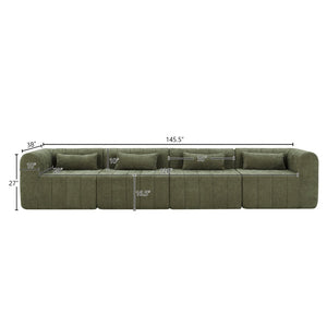 English Elm 145.5 Inch 4 Piece Modular Sectional Sofa Polyester Low Profile Living Room Couch Green N767P346281G