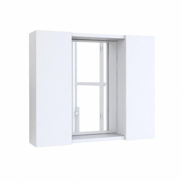 HomeRoots 24 Inch White Wooden Wall Mount Medicine Cabinet with Double Mirrored Doors 543581