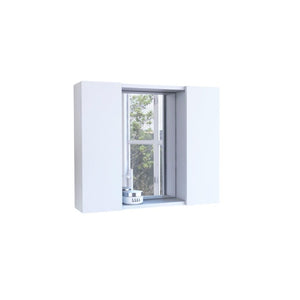 24 Inch White Wooden Wall Mount Medicine Cabinet with Double Mirrored Doors
