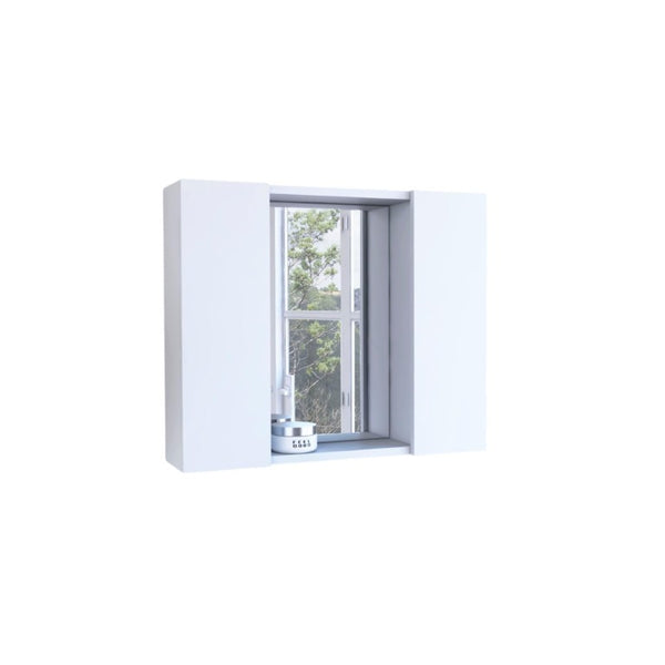 24 Inch White Wooden Wall Mount Medicine Cabinet with Double Mirrored Doors