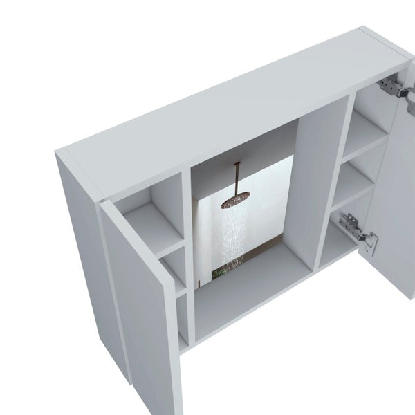 24 Inch White Wooden Wall Mount Medicine Cabinet with Double Mirrored Doors
