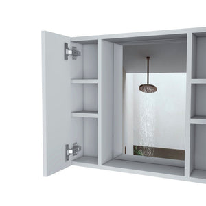 24 Inch White Wooden Wall Mount Medicine Cabinet with Double Mirrored Doors