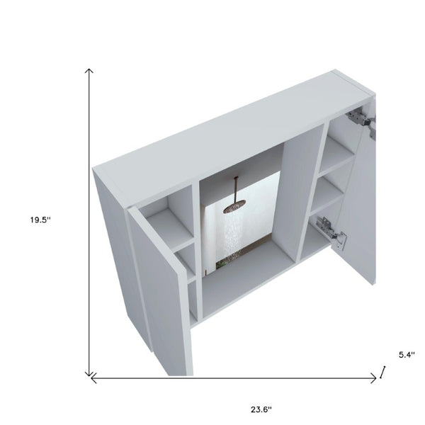 24 Inch White Wooden Wall Mount Medicine Cabinet with Double Mirrored Doors
