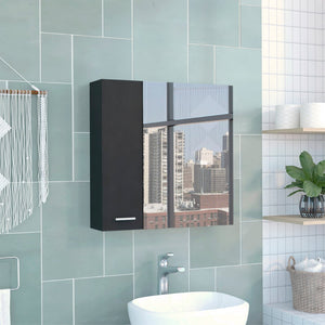 HomeRoots 24" Black Wood Floating Vanity with Medicine Cabinet & Mirror - Modern Space-Saving Design for Small Bathrooms 543582