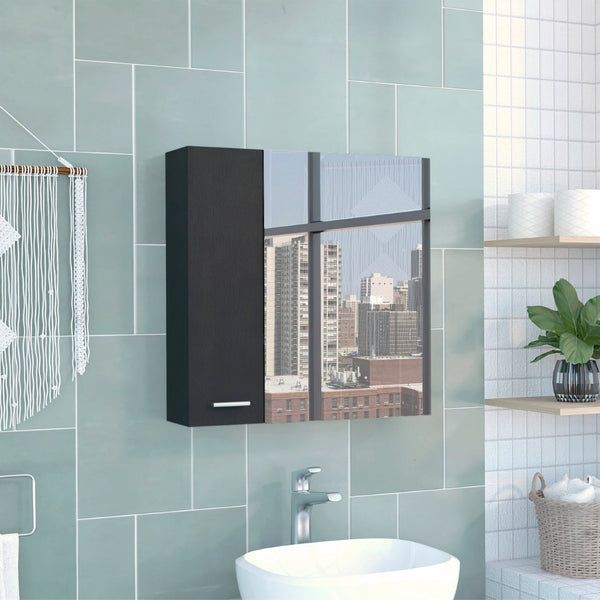 HomeRoots 24" Black Wood Floating Vanity with Medicine Cabinet & Mirror - Modern Space-Saving Design for Small Bathrooms 543582